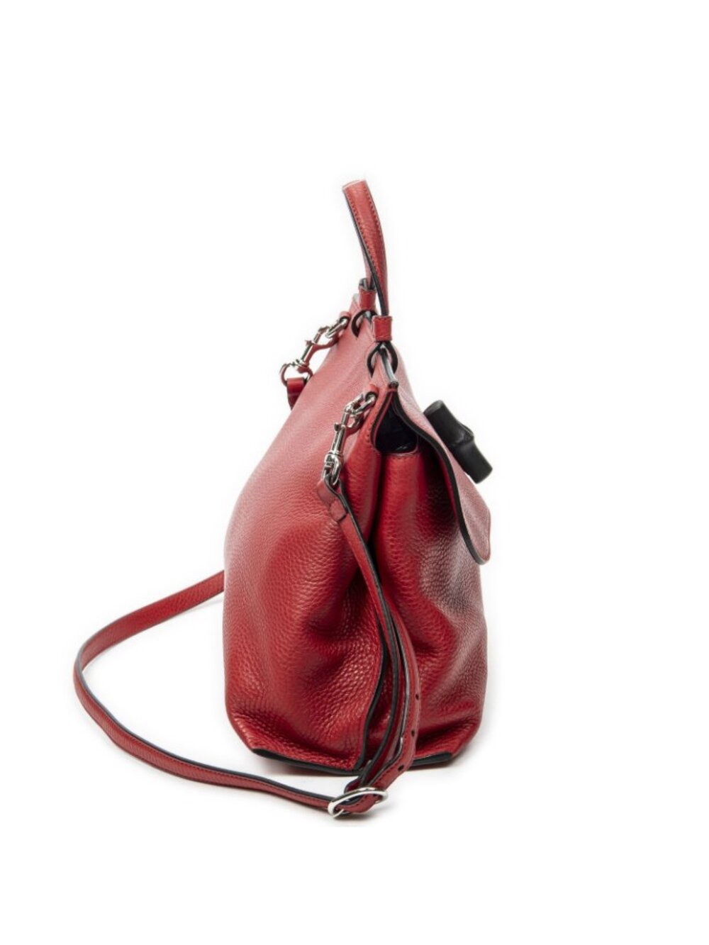 Gucci Midi Amfloral Bamboo Top Handle Red Gray Calfskin Leather - Picture 4 of 10